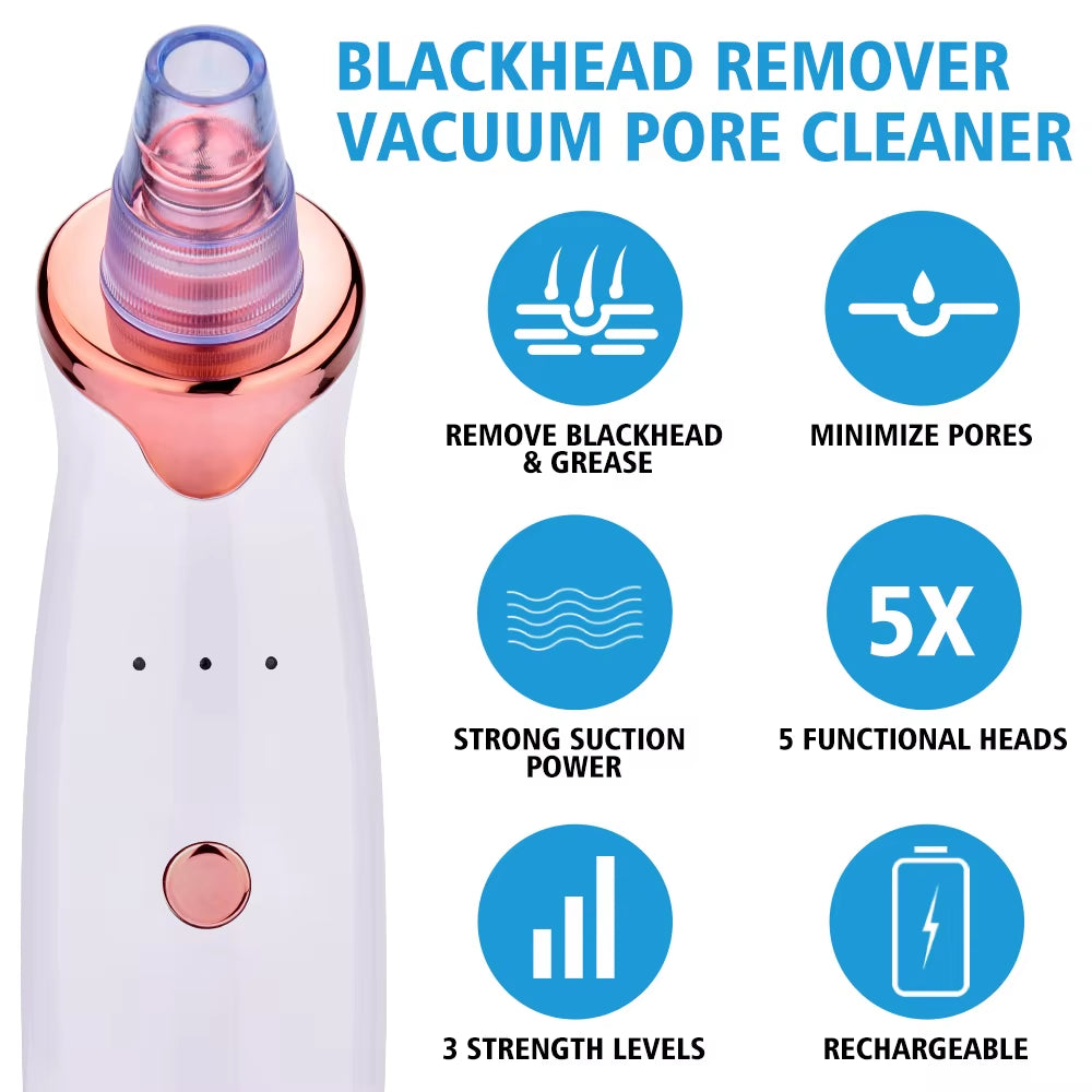 USB Rechargeable Blackhead Remover Vacuum Suction Pore Cleaner Extractor Acne Comedone Whitehead Pimple Removal Spot Cleaner